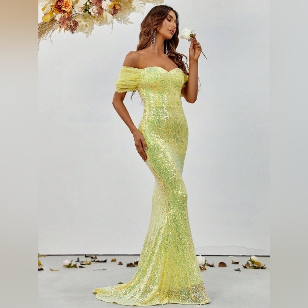 Glamorous Strapless Yellow Sequin Dress - Picture 4 of 6